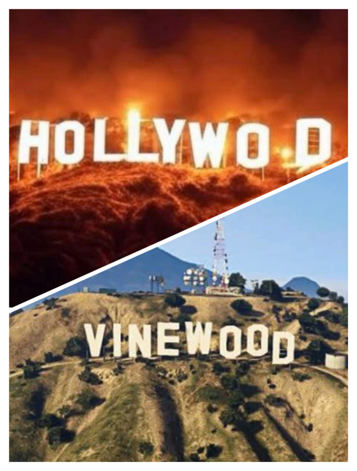 hollywood sign in wildfire and vinewood gta